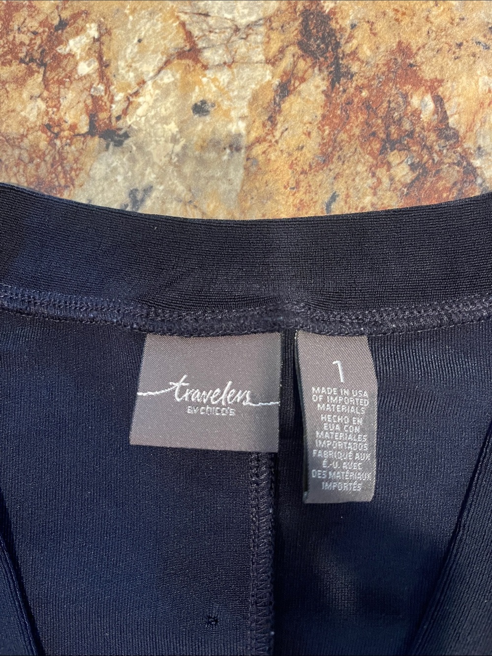 Traveler’s By Chicos Navy Short Cap Sleeve Open Front Cardigan Back Buttons - Picture 2 of 8